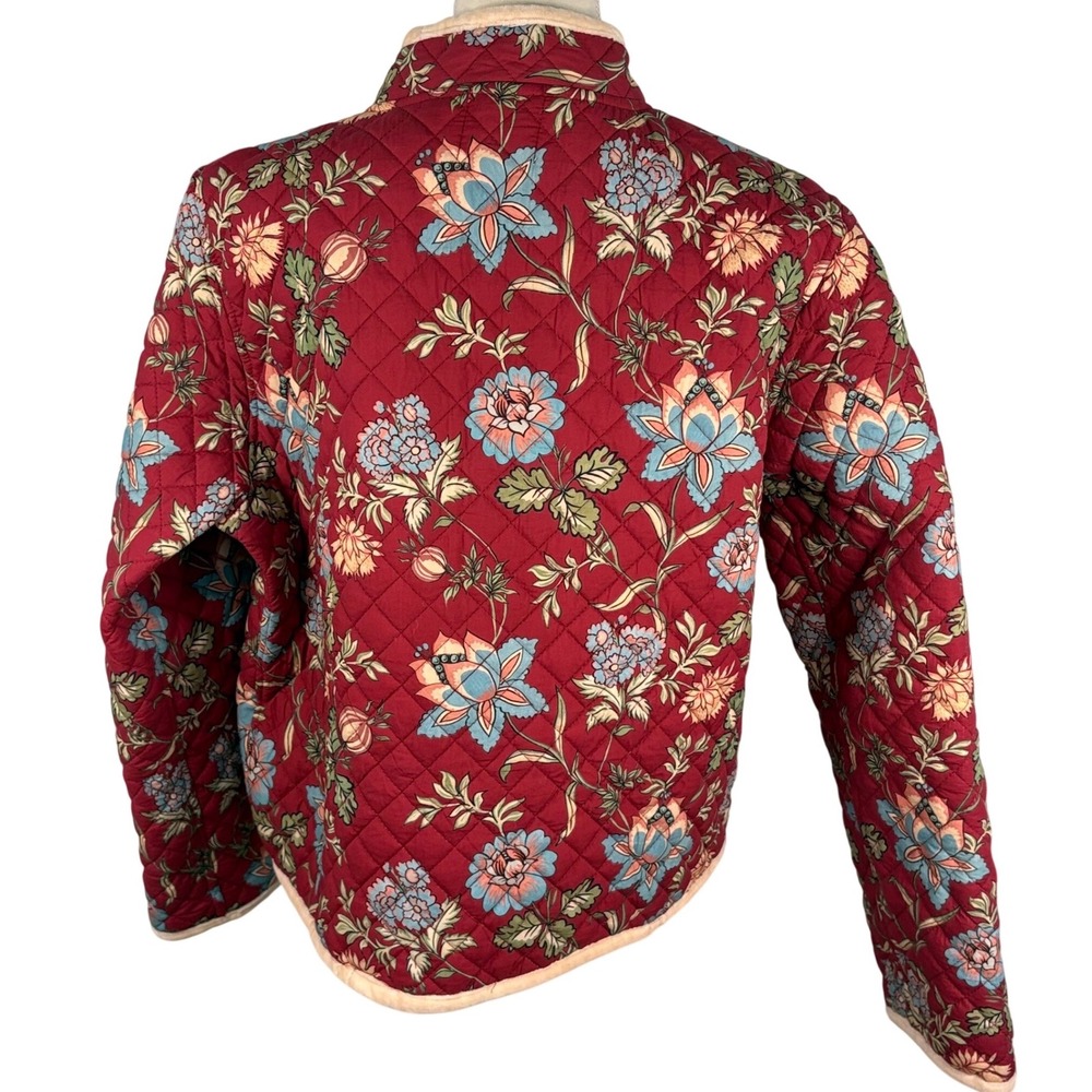 Marigold by Victoria Dunn Quilted Cotton Floral Open Front Jacket Burgundy XL - Picture 4 of 8